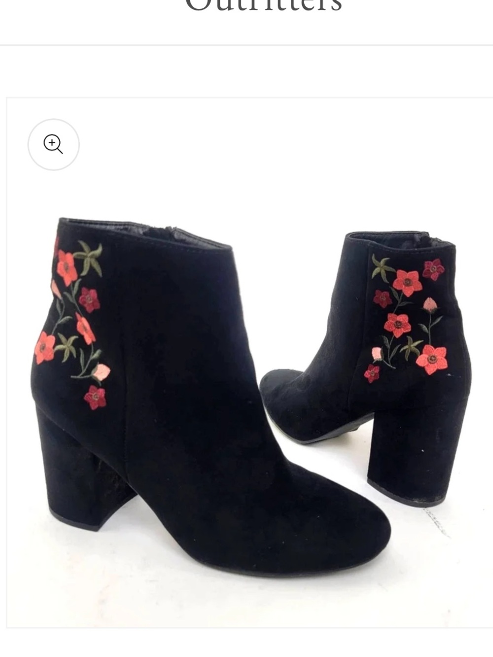 Black Suede Floral Embroidered Ankle Boots - Women